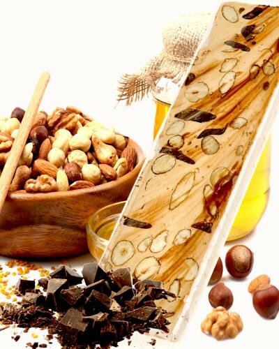Nougat miel chocolat fruits secs